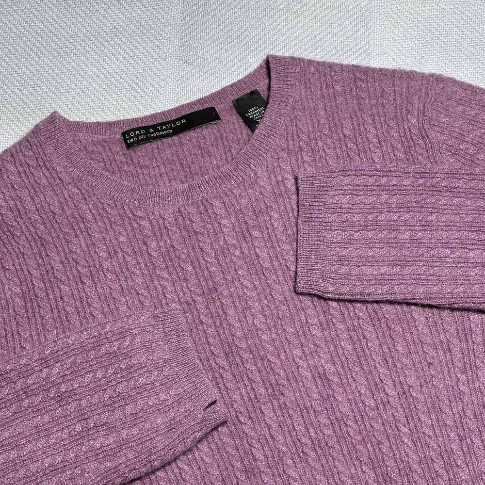 Lord & Taylor Sweater Womens Size XS Cable Knit Two Ply Cashmere Purple